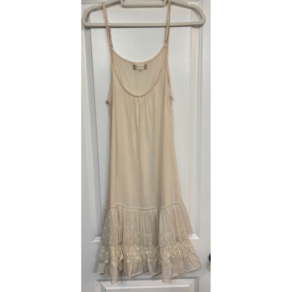 Altar'd State Cream Tiered Ruffle Lace Slip Dress Small Boho Cream Layering
